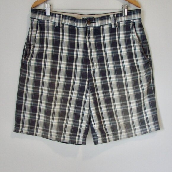 Columbia Plaid Shorts Golf Flat Front Blue Gray Tan Size 36 - Picture 1 of 13